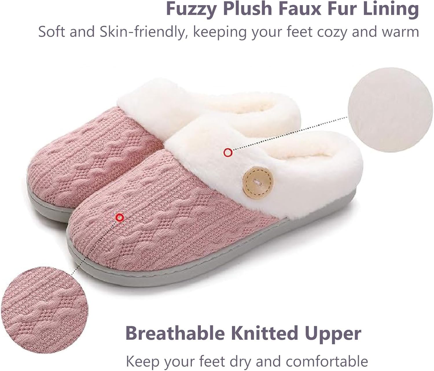 Womens Slipper Warm Comfy Memory Foam House Shoes Knit Slippers with Faux Fur Lining Warm Bedroom Cozy Slippers for Indoor and Outdoor