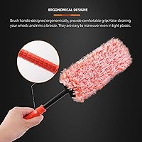 Vista 3 de SPTA Juego de cepillos para ruedas de automóvil, 2 cepillos de llanta de microfibra con 2 fundas de microfibra intercambiables grandes y 2 pequeñas