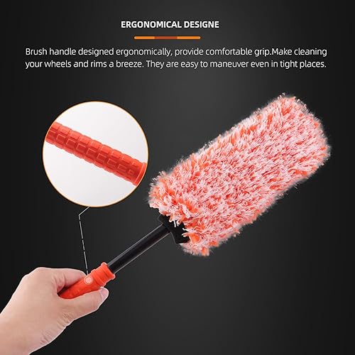 Miniatura 3 de SPTA Juego de cepillos para ruedas de automóvil, 2 cepillos de microfibra con 2 fundas de microfibra intercambiables extra grandes y 2 pequeñas,