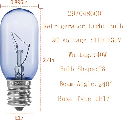 Miniatura 4 de 297048600 241552802 Paquete de 2 bombillas para refrigerador E17 40W para bombillas incandescentes Frigidaire de repuesto compatibles con Frigidaire