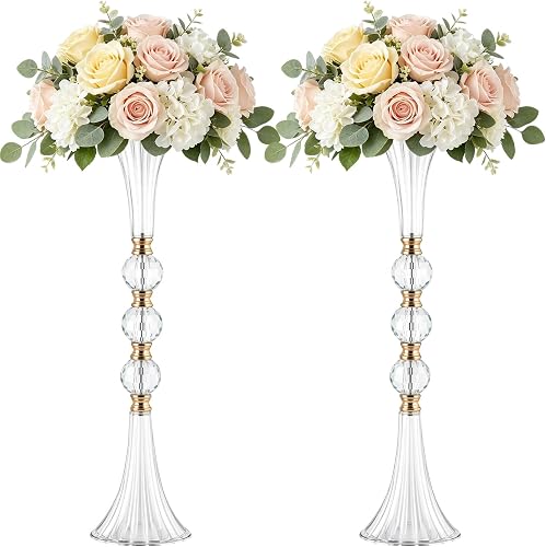 2 Pcs Clear Acrylic Trumpet Vases – 24.8" Tall Crystal Flower Stand for Wedding Centerpieces, Party, Reception, Birthday & Home Decor