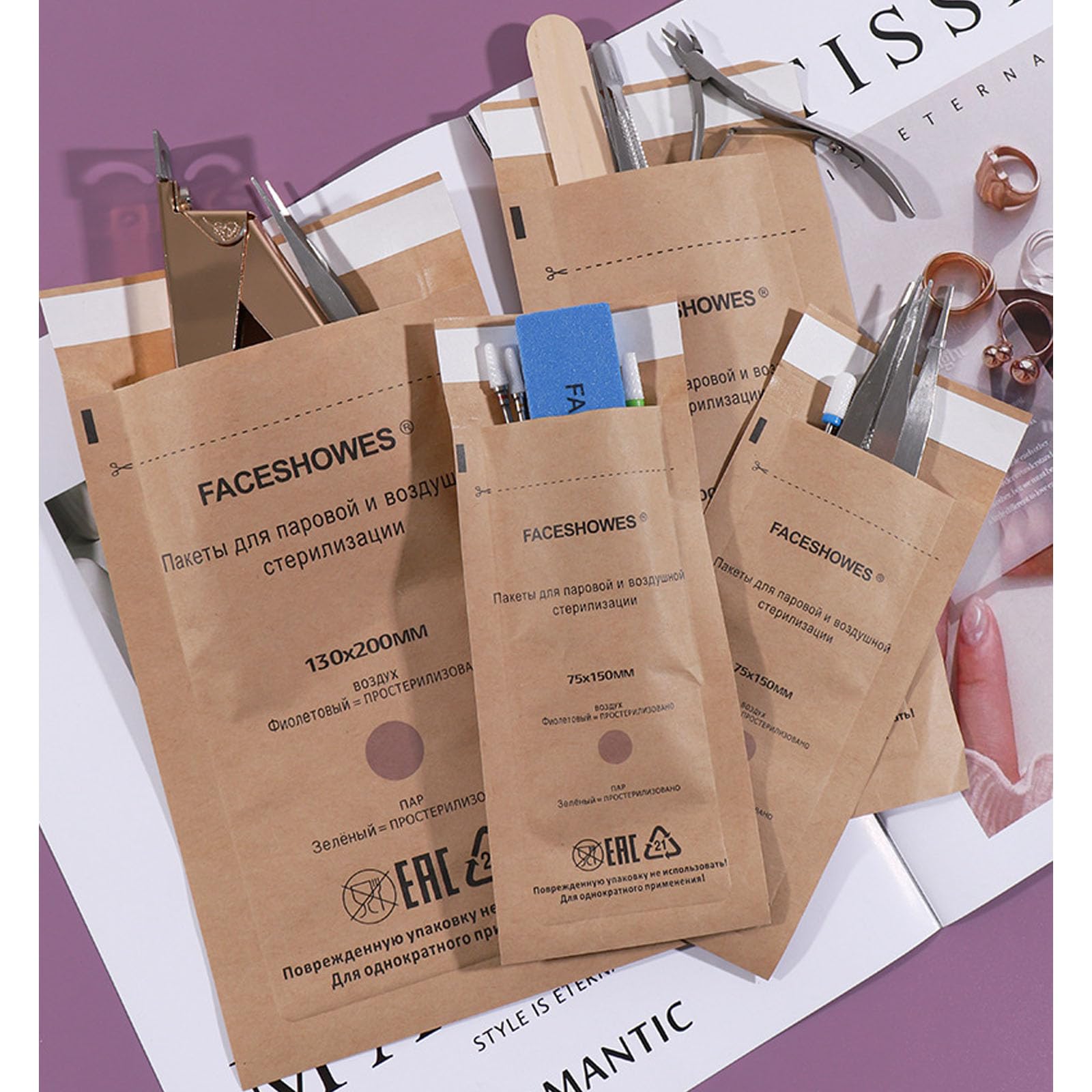 150 bolsas de tres tamaños de esterilización autosellante a alta temperatura, calor seco, bolsas de esterilización de papel kraft para belleza, salón de uñas, herramientas de barbería, bolsas de