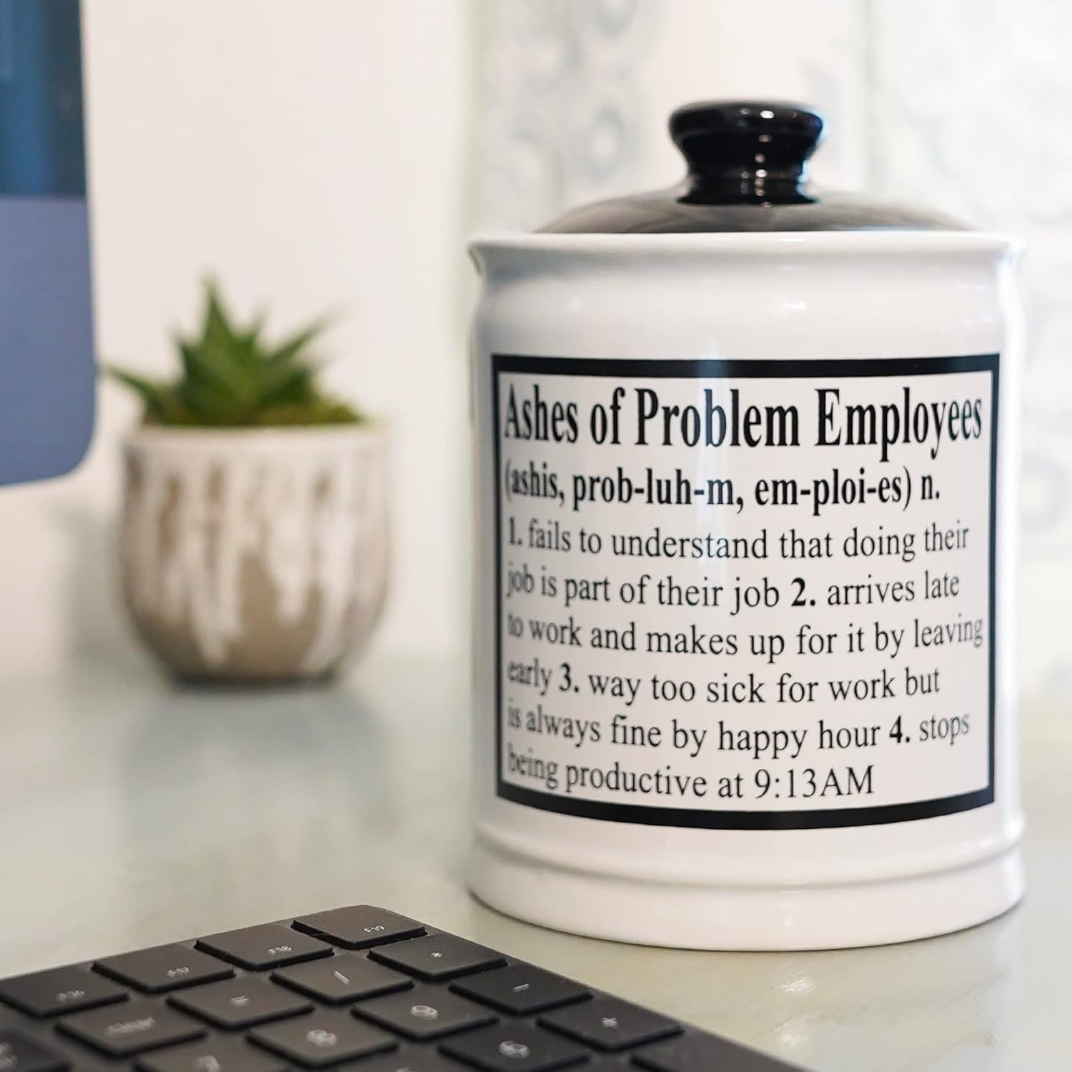 Cottage Creek Jars | Ashes of Problem Employees Jar | Ceramic Adult Piggy Bank, Decorative Coin Bank, Funny Candy Jar for Desk Decor | Fun Christmas & Birthday Gifts for Women, Men, Boss, Coworkers