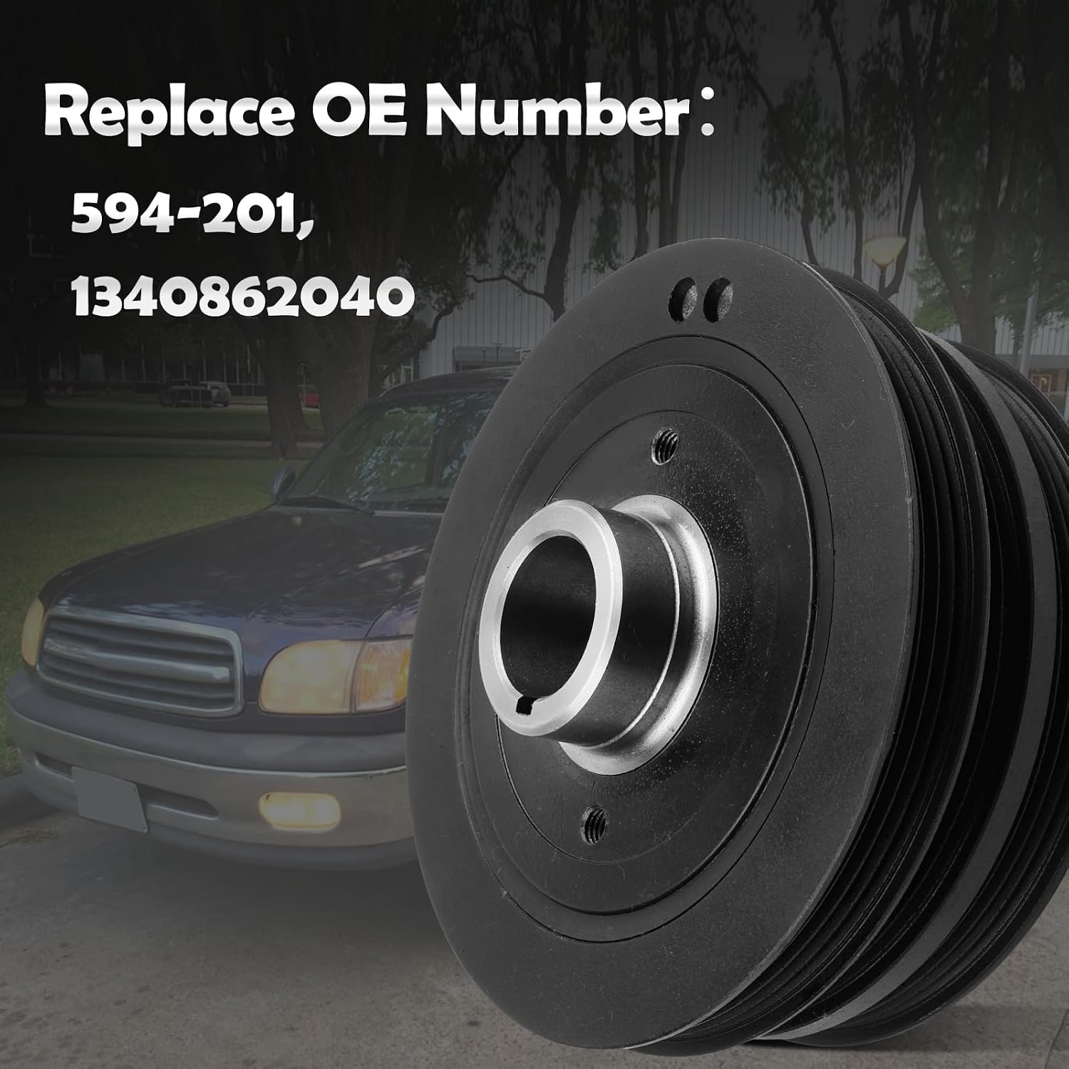 594-201 Engine Harmonic Balancer Crankshaft Pulley Compatible with Toyota Tacoma 1995-2004, Tundra 2000-2004, 4Runner 1996-2002, T100 1995-1998, DOHC V6 3.4L, Replace# 1340862040