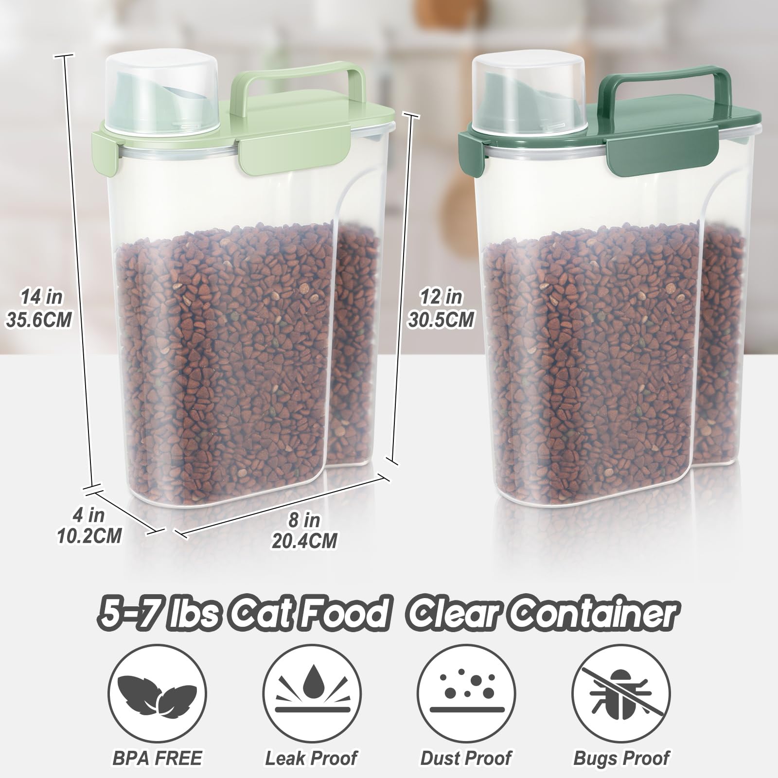 LEAWALK Contenedor de almacenamiento de alimentos para gatos y perros, boquilla grande mejorada, sin BPA, contenedor de plástico de almacenamiento de alimentos para mascotas, con 4 cierres sellados, 1