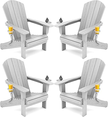 Miniatura 25 de SERWALL Silla Adirondack plegable, Silla Adirondack HDPE con textura de madera - gris