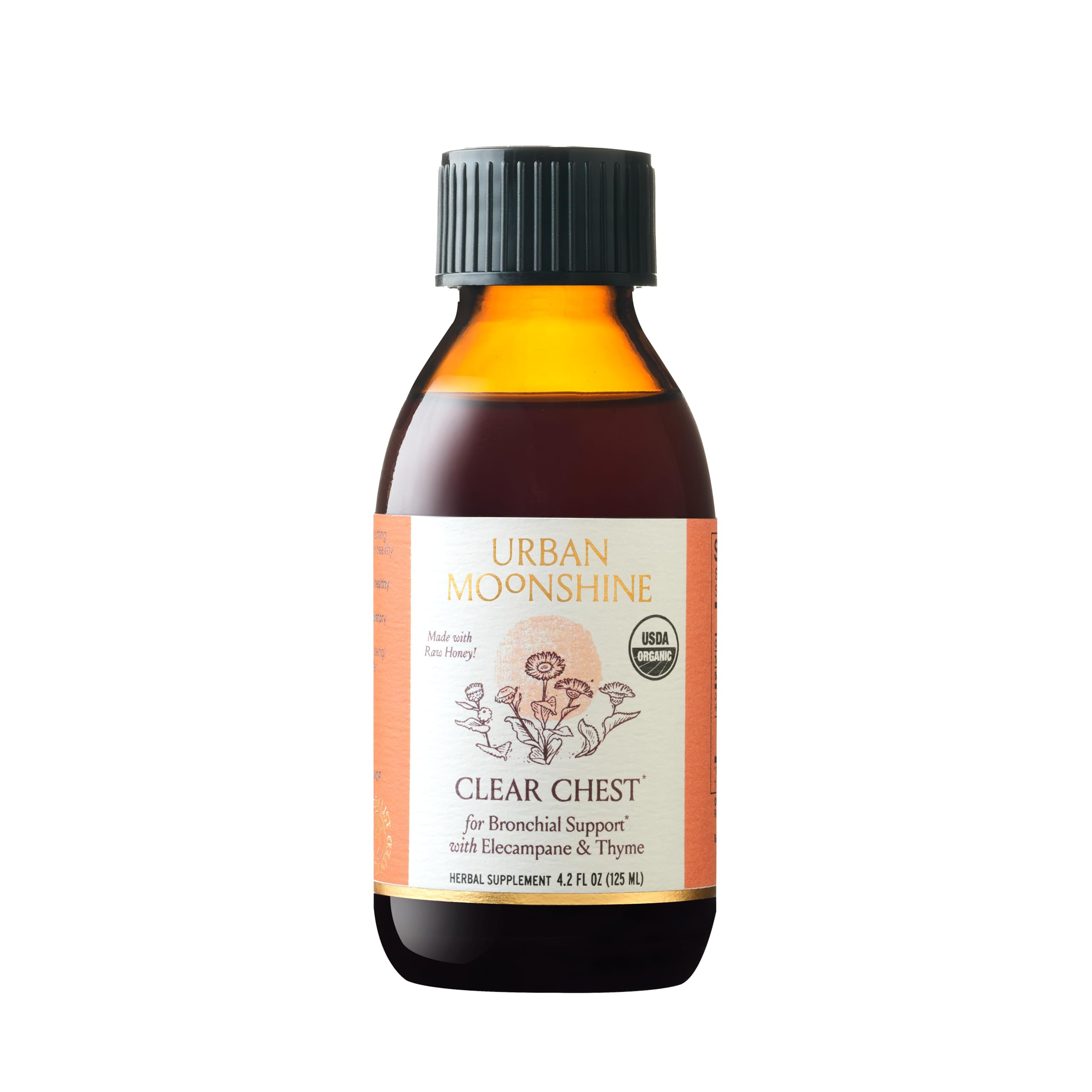 Urban Moonshine Clear Chest Syrup - Clear Lungs - Immune Support - Respiratory Health - Elecampane - Licorice Root - Raw Honey - Certified Organic - Natural - 4.2 Fl Oz