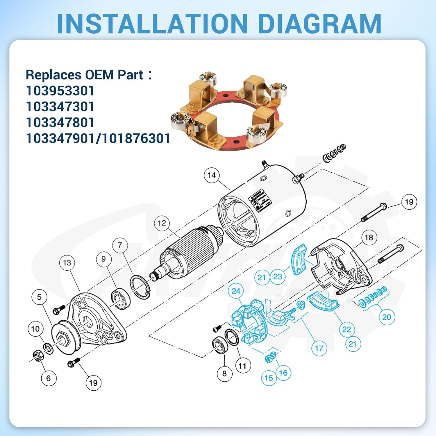 Starter Generator Brush Repair Set Fits 2010-Up Club Car Precedent Gas Golf Cart，OEM# 103953301 103347301 103347801 103347901