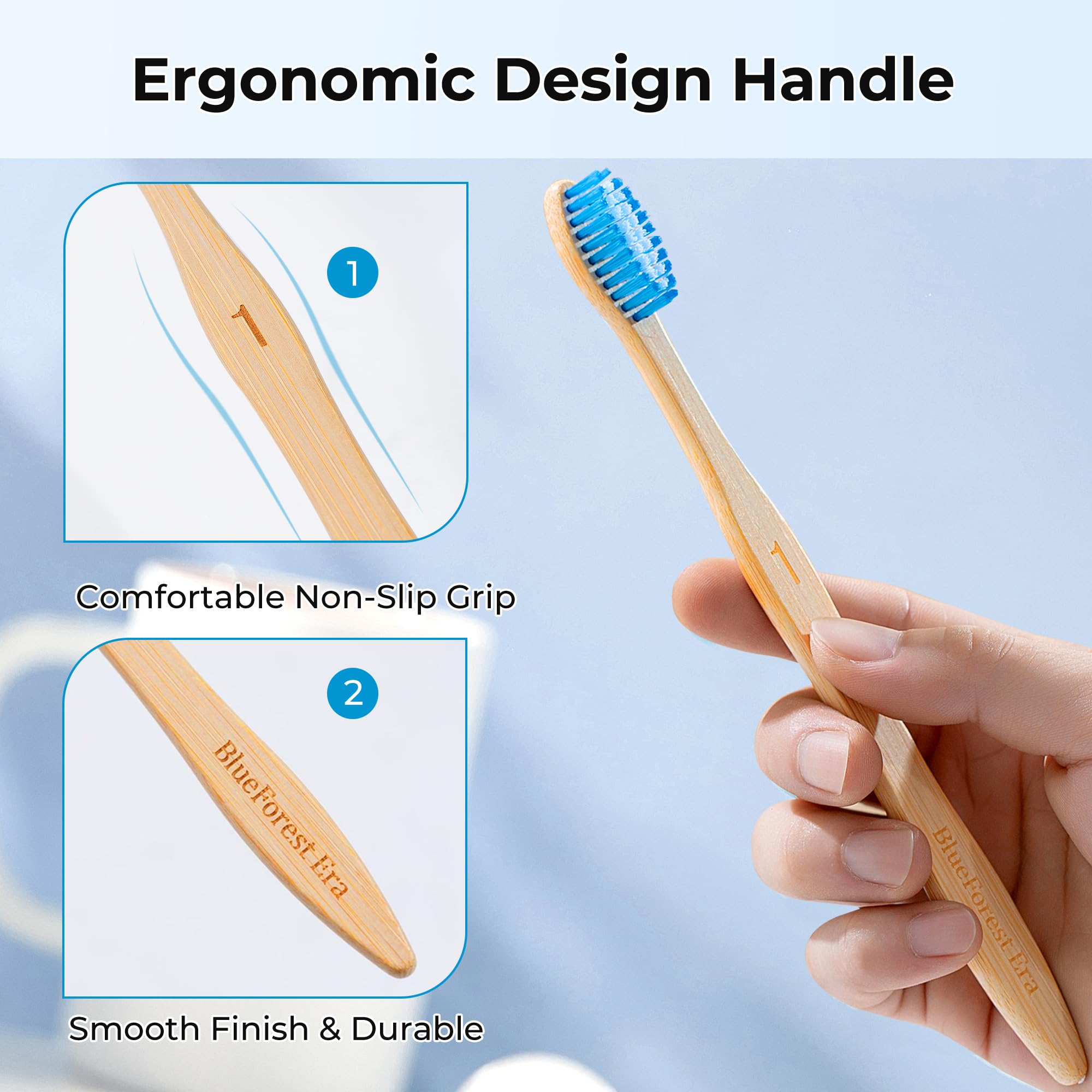 Lot de 10 brosses à dents en bambou sans BPA, poils coniques doux à base de plantes, brosse à dents en bois naturel pour adultes, brosses à dents