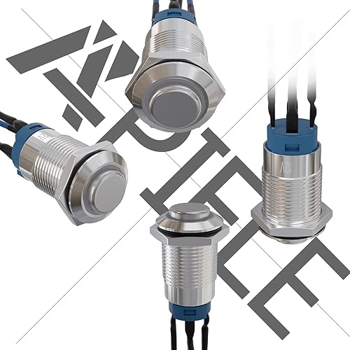 Miniatura 3 de APIELE (Pcs de 2) Interruptor de botón momentáneo de 0.472 in Cabeza redonda alta Acero inoxidable 1 normalmente abierto con anillo Led (azul)