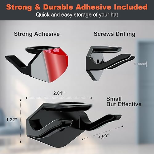 Miniatura 7 de KOVSPO Ganchos adhesivos para sombreros de pared (paquete de 16), perchero para gorras de béisbol, organizador de sombreros fuerte, exhibición