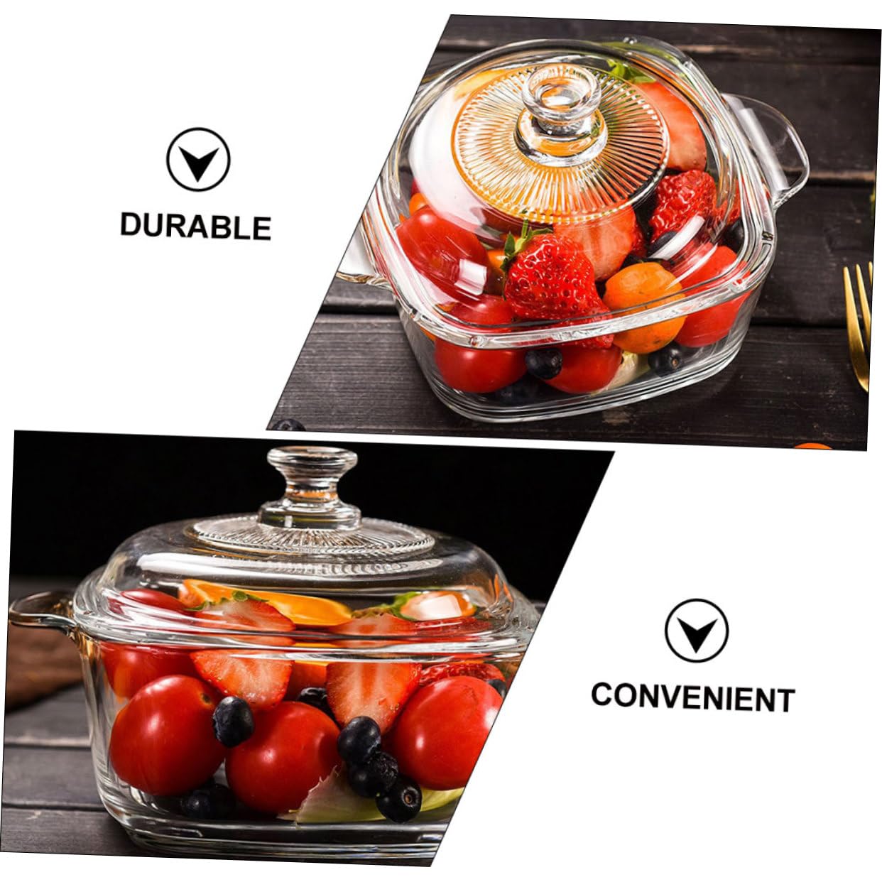1 Liter Glasbehälter mit Deckel Dickwandige Ofenfeste Glasschüssel Mikrowellengeeignet Kristallklares Design Bruchfest für Küchenausstattung und Tischgebrauch
