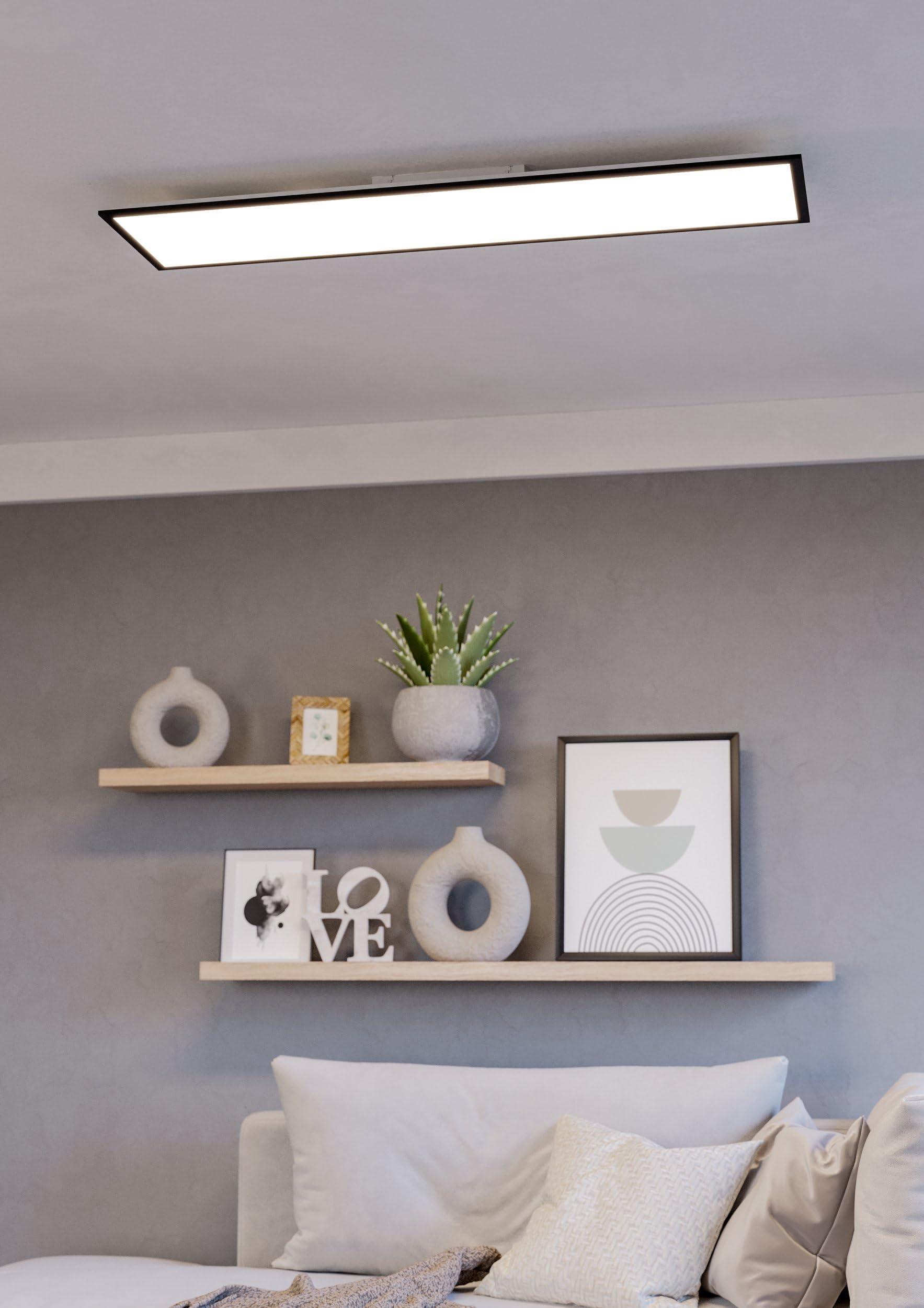 EGLO connect.z Smart-Home LED Panel Moradillo-Z, 120 x 30 cm | ZigBee Deckenleuchte, Matter, App und Sprachsteuerung Alexa, warmweiß-kaltweiß, RGB, dimmbar, Deckenlampe schwarz