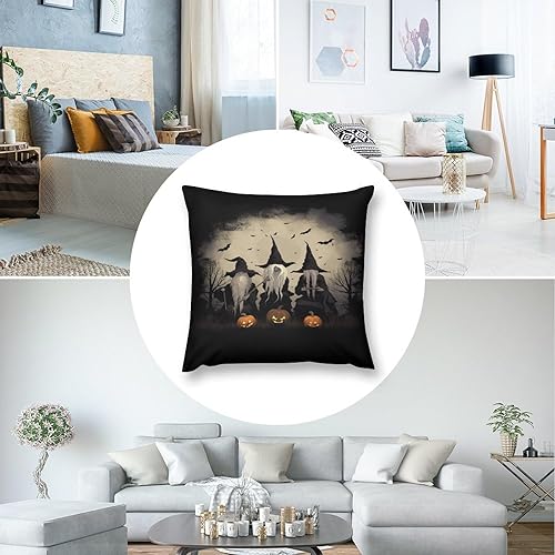 Miniatura 5 de Funda de almohada cuadrada suave de Halloween con estampado de murciélagos de calabaza y calabaza de 16 x 16 pulgadas, para sofá, decoración de