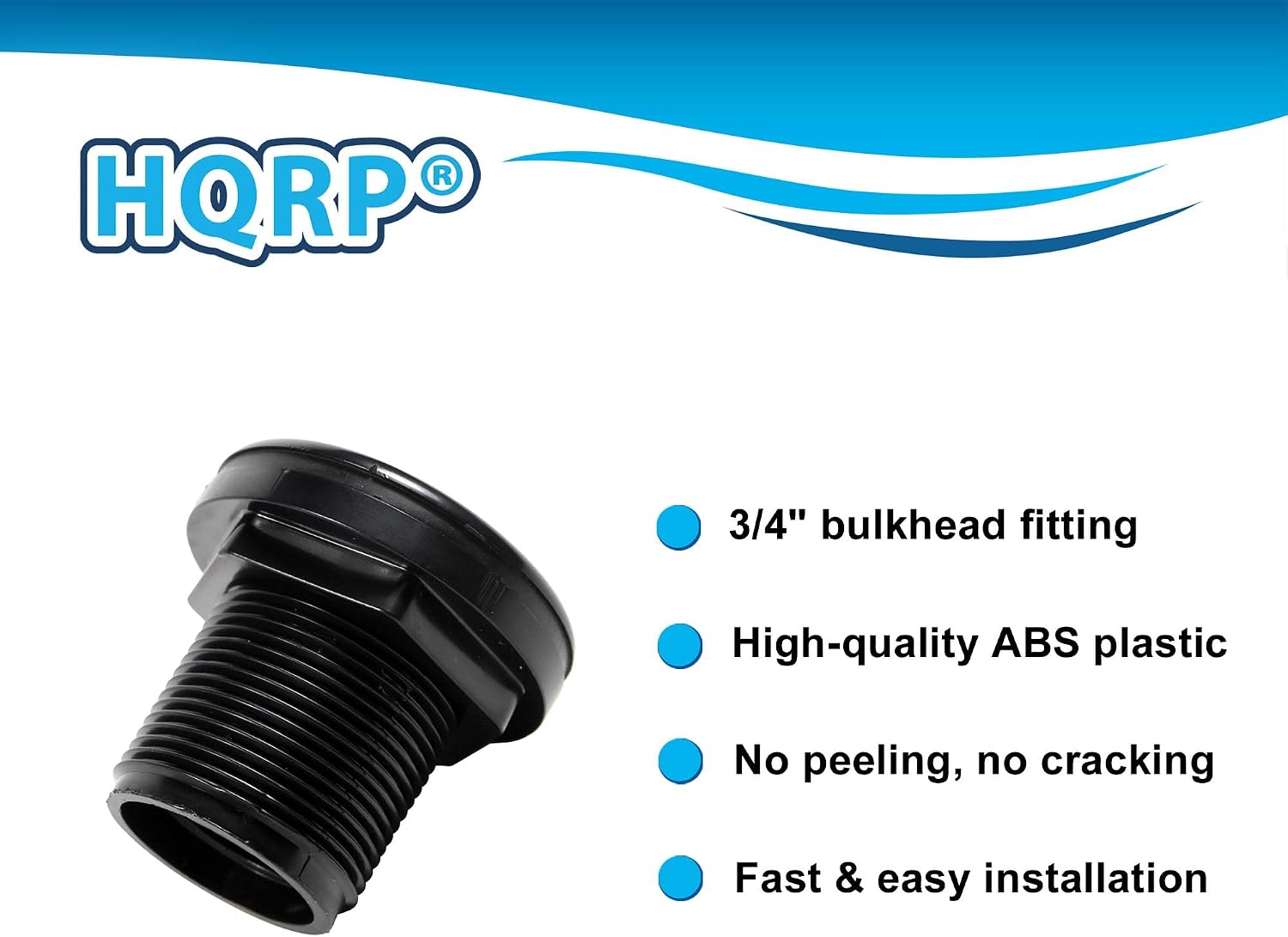 HQRP 2-Pack 3/4" ABS Bulkhead Fitting - Double Threaded Water Tank Connector for Rain Barrels, Aquariums, Water Tanks, Tubs, Pools