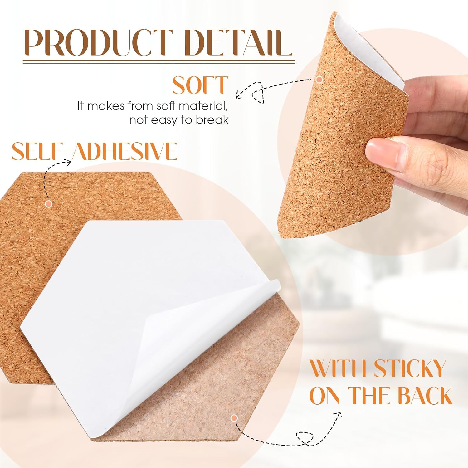 Zhehao 50 Pcs 4 Incn Cork Coaster Backing Self Adhesive Hexagon Cork Board Tiles 2 mm Crafts Coasters Natural Corkboard Mats for Coasters Wall Decoration and DIY Crafts
