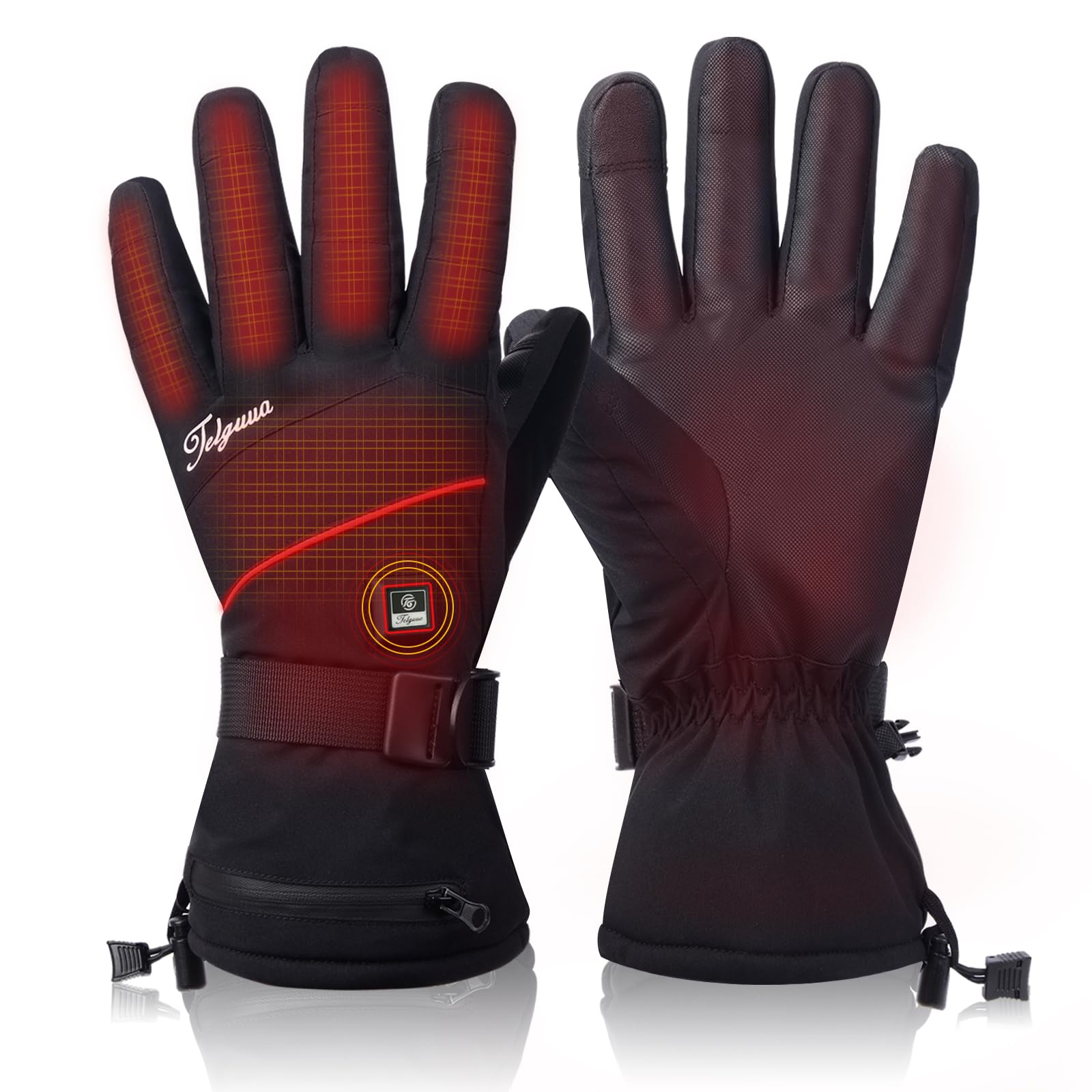 Telguua Gants Chauffants Femme Homme avec Batterie, Touchables Imperméable