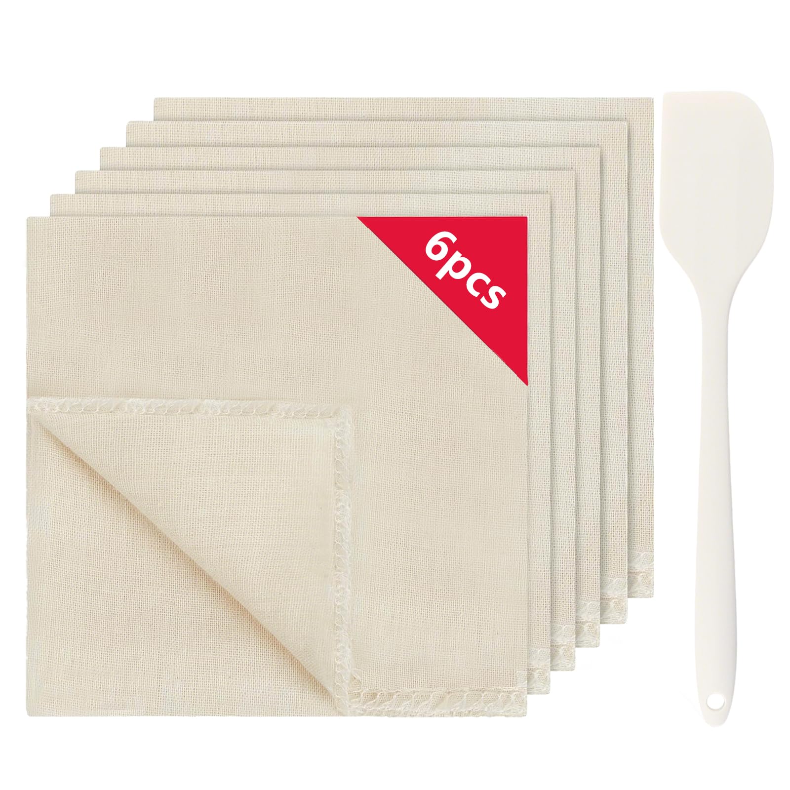 YINKIGI Cheese Cloths for Straining 6Pcs, 50x50cm Muslin Cloth with Spatula