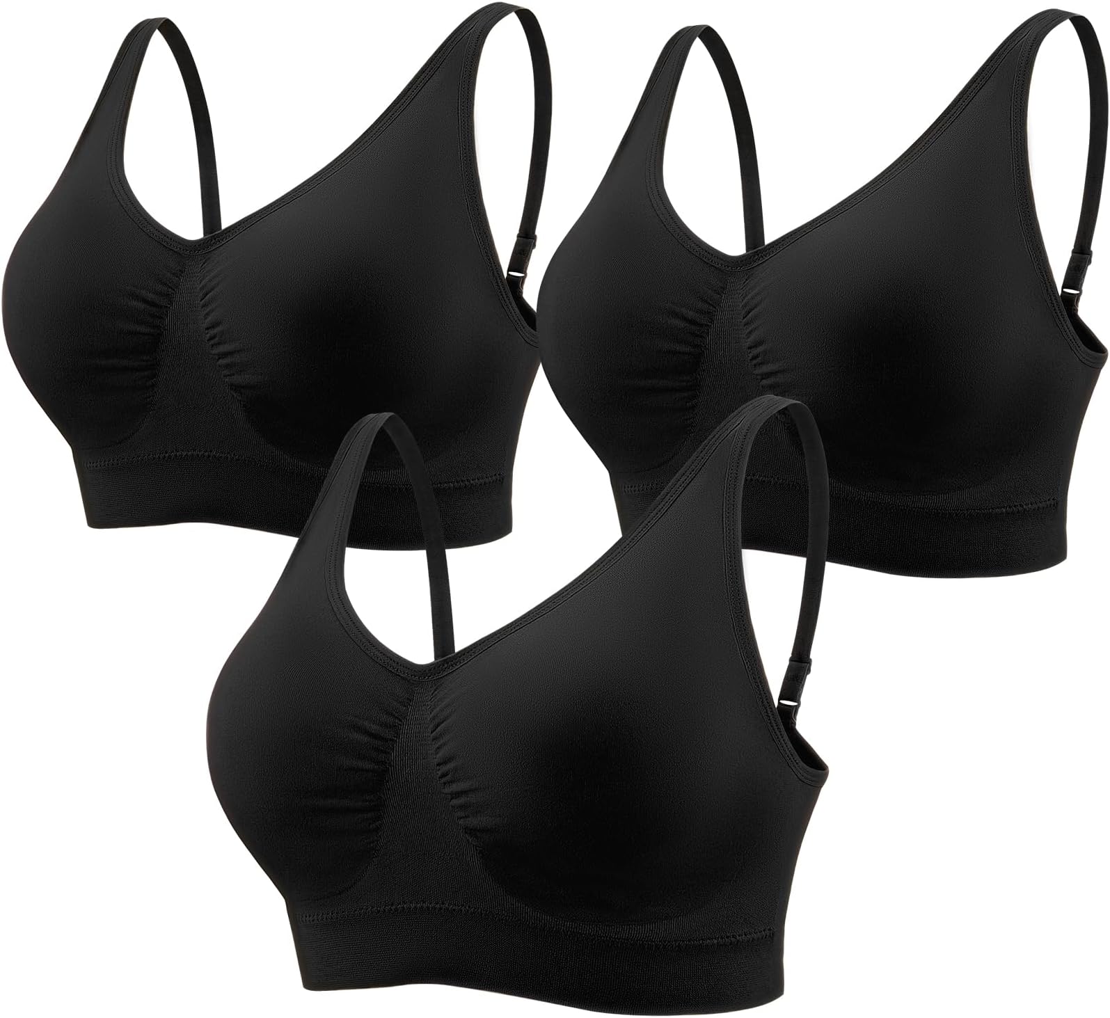 3-Pack Wireless Seamless Sports Bras for Women - Comfortable, Adjustable Straps, Removable Cups, Yoga & Daily Wear