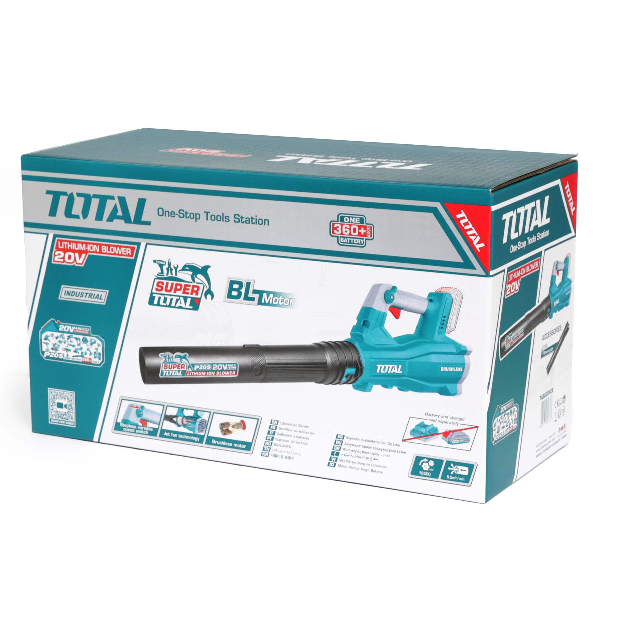 TOTAL - Soplador de Hojas Eléctrico - A Batería P20S de 20 V - Velocidad Máxima de 42 m/s - Herramienta para Jardinería - Portátil - Motor Brushless - No Incluye baterías ni Cargador.