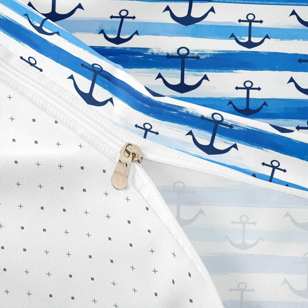 Nautical Anchor Duvet Cover Set,Blue and White Stripes Comforter Cover Toddler Size Sea Adventure 2 Pcs Bedding Set with Zipper Ties for Kids Boys Girls Bedroom Decor(No Comforter),Light Blue