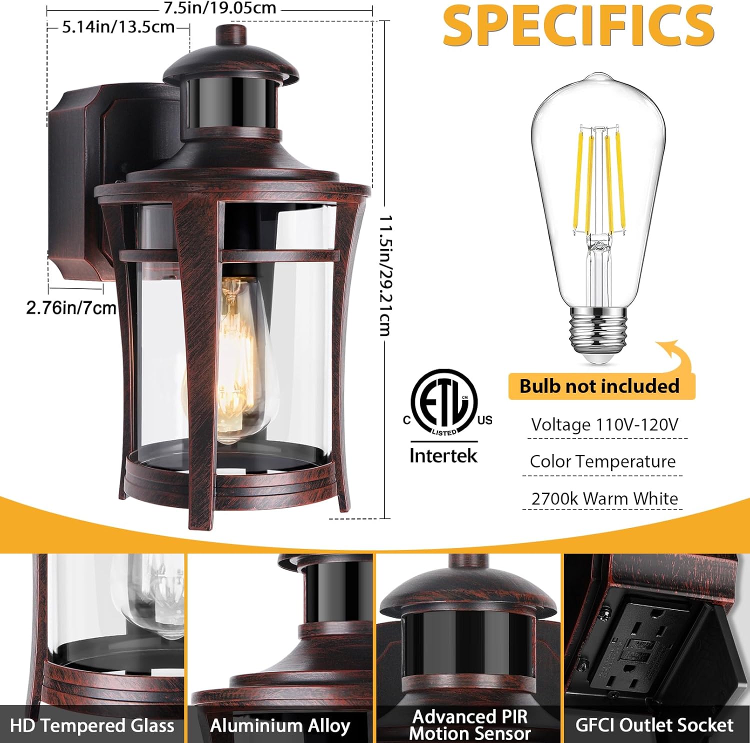 Porch light with water droplets, illustrating its weather resistance