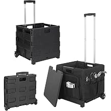 Folding Trolley Box Cart, Collapsible Trolley Box with Expandable Storage | Foldable Shopping Trolley with Lid & Wheels & Expandable Storage, Mobile Organiser Box for Travel, Office & Outdoor Use