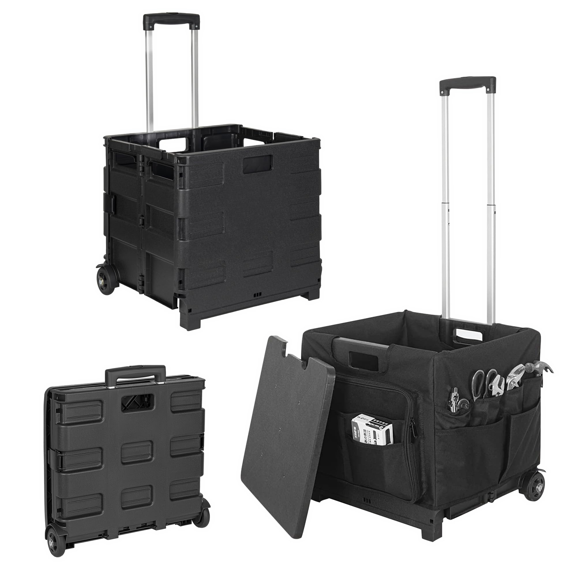 Folding Trolley Box Cart, Collapsible Trolley Box with Expandable Storage