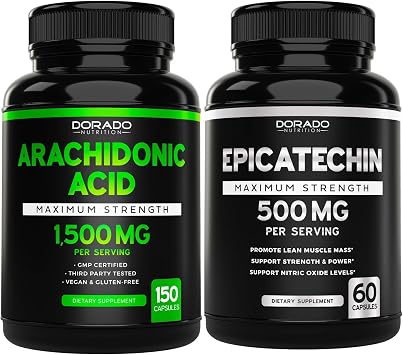 Arachidonic Acid 150 Capsules - Muscle and Strength Supplement for Muscle Mass & Recovery for Men & Women and Epicatechin Extract 60 Capsules Supports Lean Muscle Pump & Gains - Non-GMO & Vegan