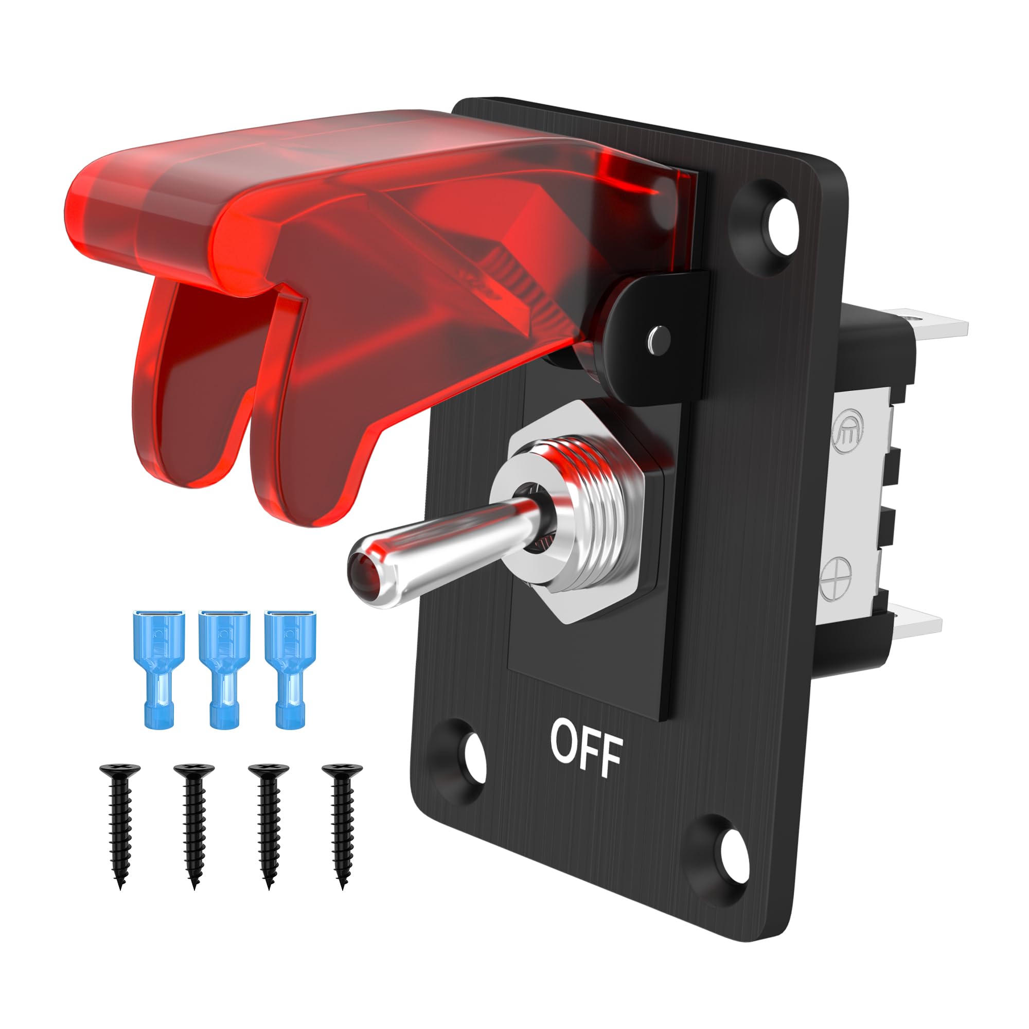 Toggle Switch 12V DC 20A Lighted Toggle Switch 3 Pin ON/Off SPST LED Illuminated with Mounting Panel, Aircraft Safety Cover for Auto Racing CarGlobal Recycled StandardGlobal Recycled StandardGlobal Recycled Standard
