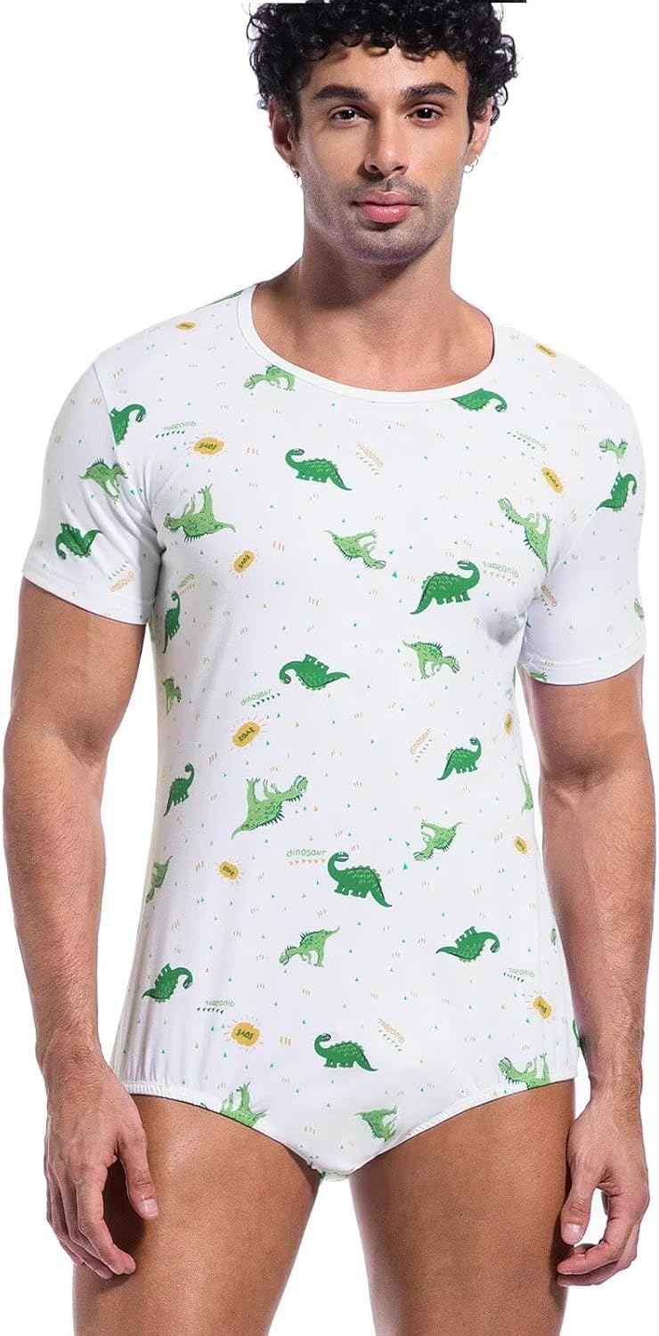 Landofgenie Men Short Sleeve Bodysuit Pajama Print Bodysuit One Piece Pajamas Rompers Basic Onesie - Image 4