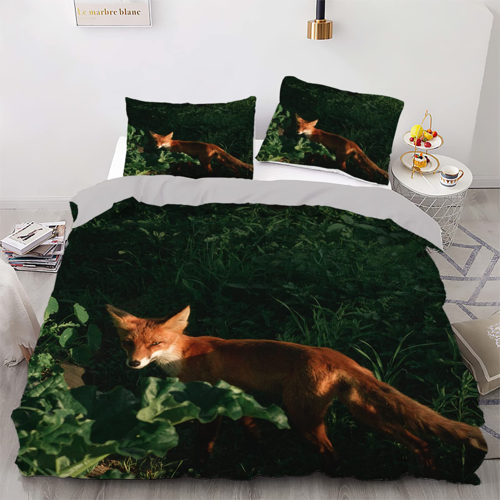 Parure de lit fille renard vert housse de couette 140x200 fibre superfine avec fermeture éclair