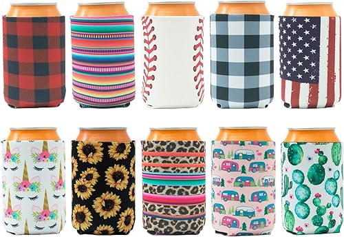 HaiMay 10 fundas para latas de cerveza, enfriadores de latas de cerveza, fundas para latas y botellas, estilos de moda