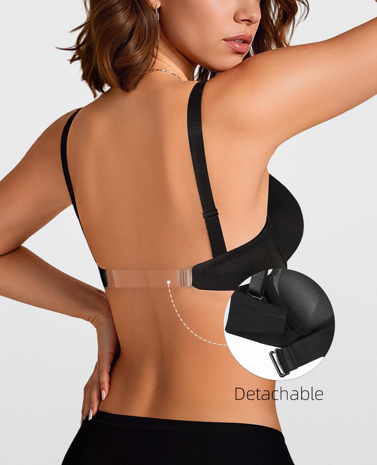 Upushall Reggiseno senza schienale con spalline trasparenti e schiena profonda imbottita push-up taglio basso con ferretto per le donne