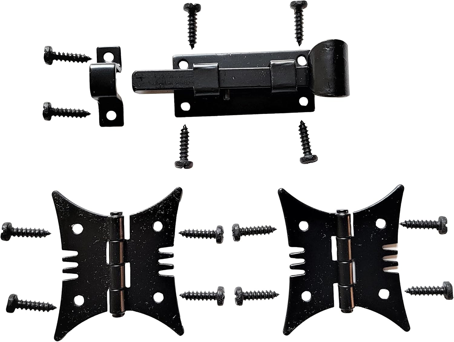 The Rustic Express Speak - Easy Gate Hasp Latch and Decorative Gate Hinges Kit with Screws for Door Hardware