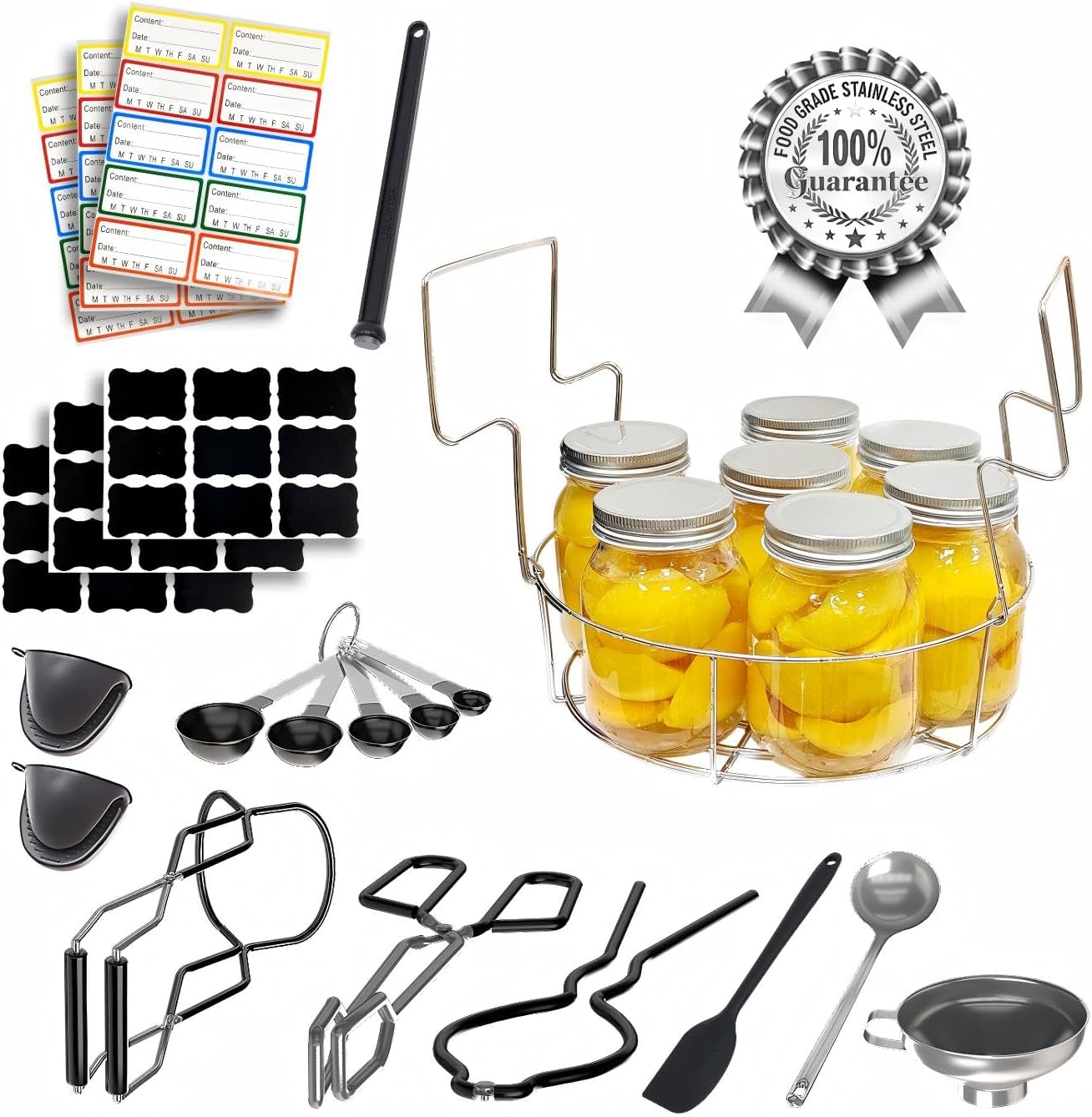 Canning Supplies Starter Kit: Food-Grade Stainless Steel Canning Set Tools - 13-Piece Essential for Beginners for Canning Kit Home Black