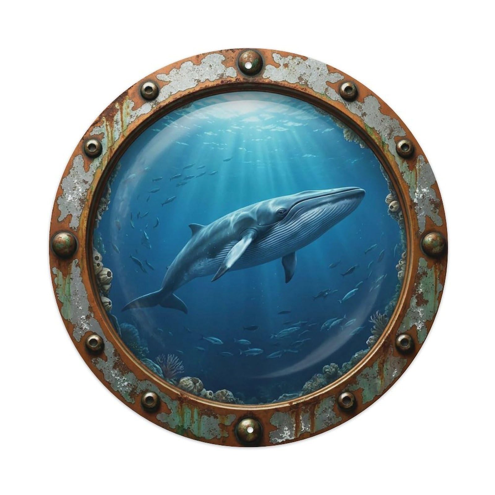 Gead 8X8inch Style Vintage Porthole Minke Whale Nautical Window View Metal Tin Sign