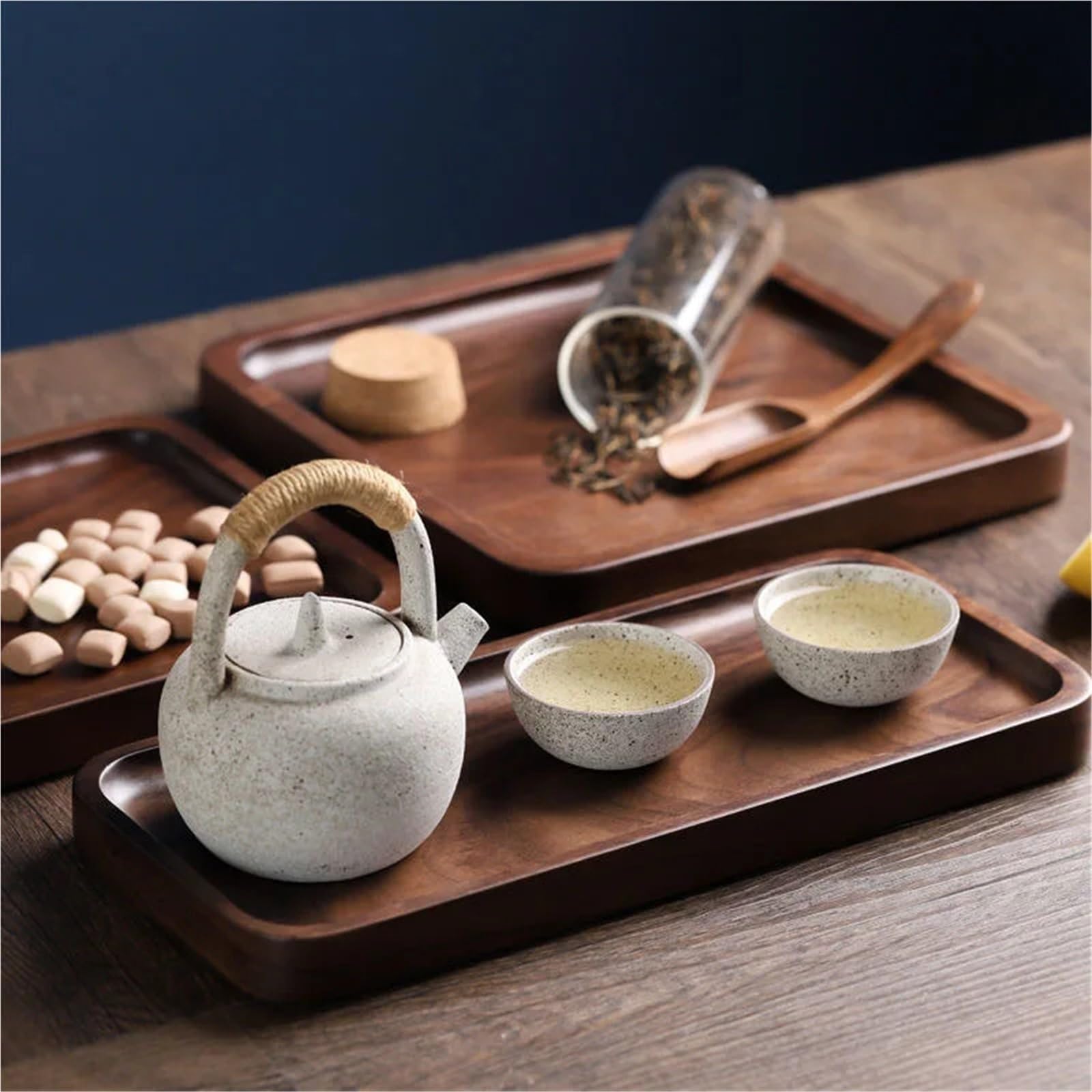 Bandeja de Madera de Nogal Rectangular para Servir té, Fruta, café, Madera Maciza (35 x 24 x 2 cm)