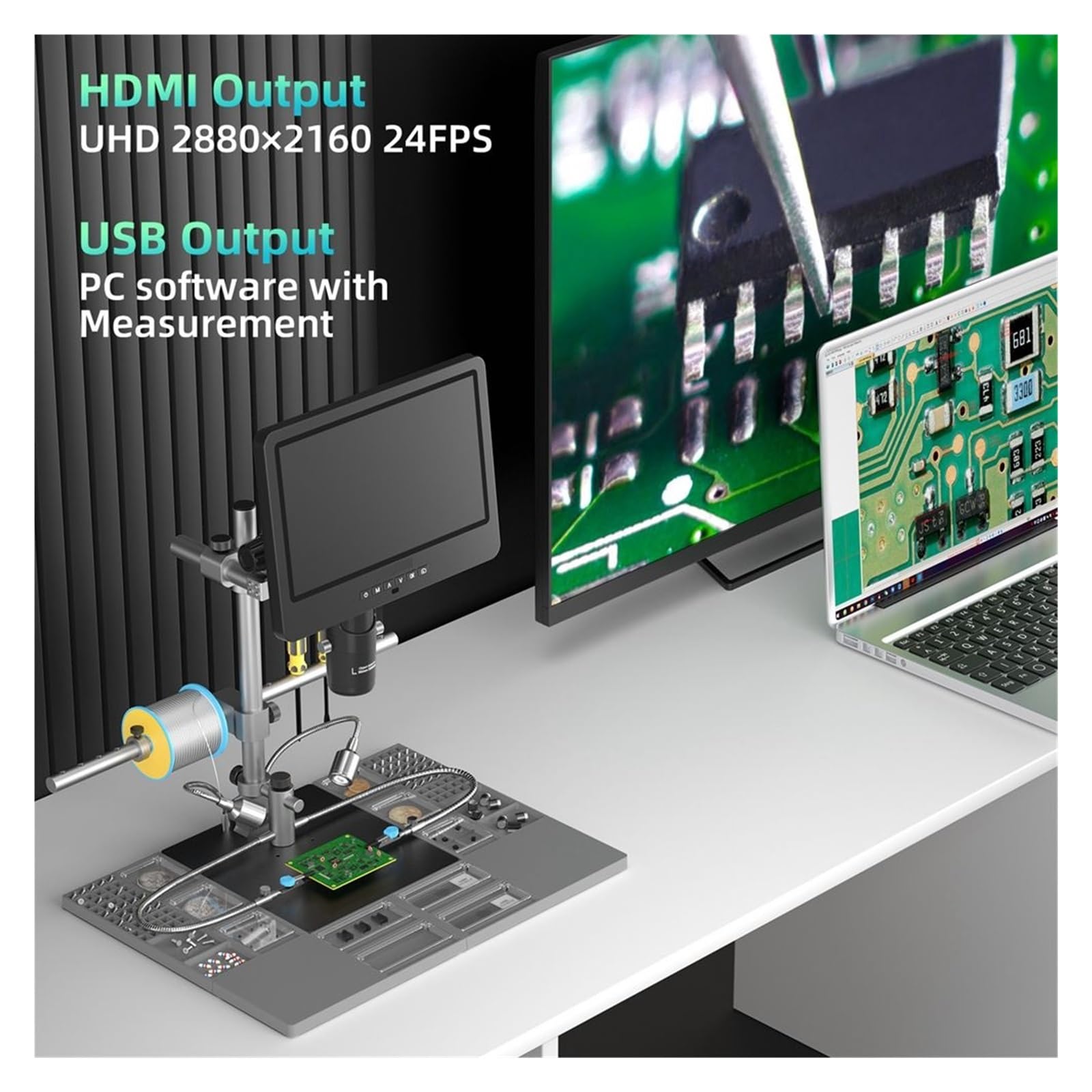 Microscopio Digital Trinocular 2000X UHD 2160P HDMI For Soldadura PCB SMD For Herramientas De Reparación Teléfonos NíTido Y Preciso