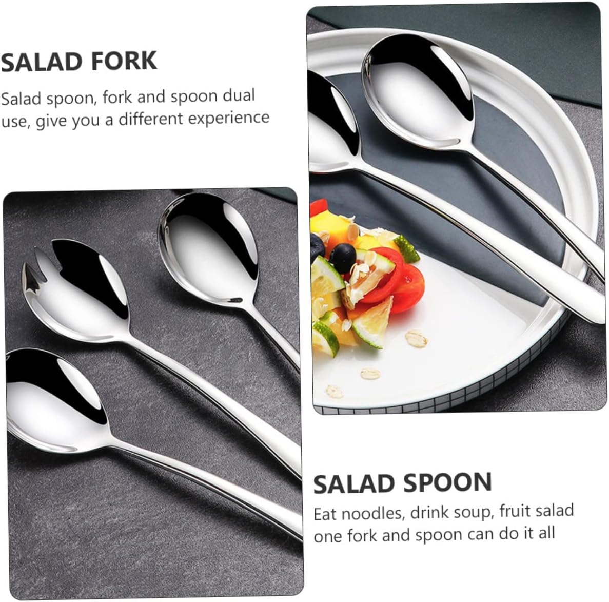 BESTonZON 3 sets Utensils Dinner Serving Flatware Tool Spoons Steel Stainless Pasta Dessert Buffet Banquet Fork Gadgets Kitchen Party Servers Fruit and for Silver Spoon Salad Metal