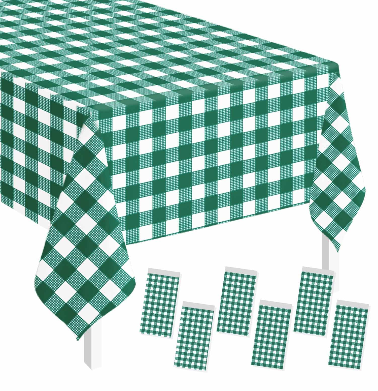 SietDESEO 6 Pack Green Gingham Tablecloth Rectangle 54 x 108 Green and White Checkered Table Cloth Disposable Plaid Table Cover Plastic for Birthday Baby Shower Picnic Wedding Party Supplies