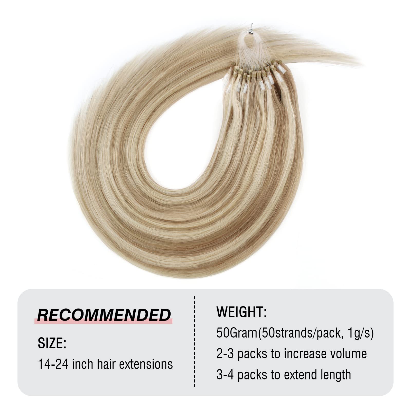 ABH AmazingBeauty Hair Micro Ring Hair Extensions 100% Remy Hair Remy Soft Hair Extensions 18 Inch Micro Bead Extensions Ash Brown Mixed with Platinum Blonde Micro Link Hair Extensions 50strands 50g - Image 3