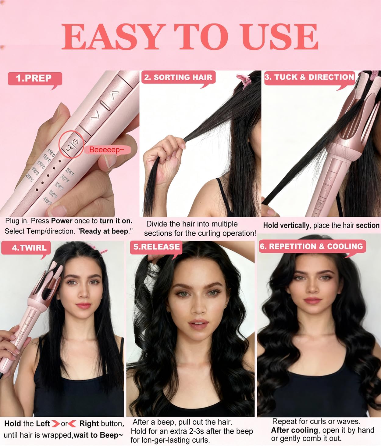 Automatic Curling Iron,1.25 inch Auto Curling Iron, Dual Voltage Auto Hair Curler 5 Temp Fast Heating, 2 Way Rotation, Auto Shut-Off, Ceramic Hair Curler with Travel Bag Global Adapter - Image 5