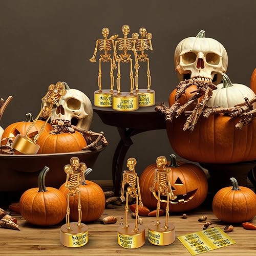 Miniatura 5 de Trofeos de esqueleto de Halloween para niños y adultos, paquete de 6 trofeos divertidos de esqueleto de Halloween, trofeos de plástico para premios