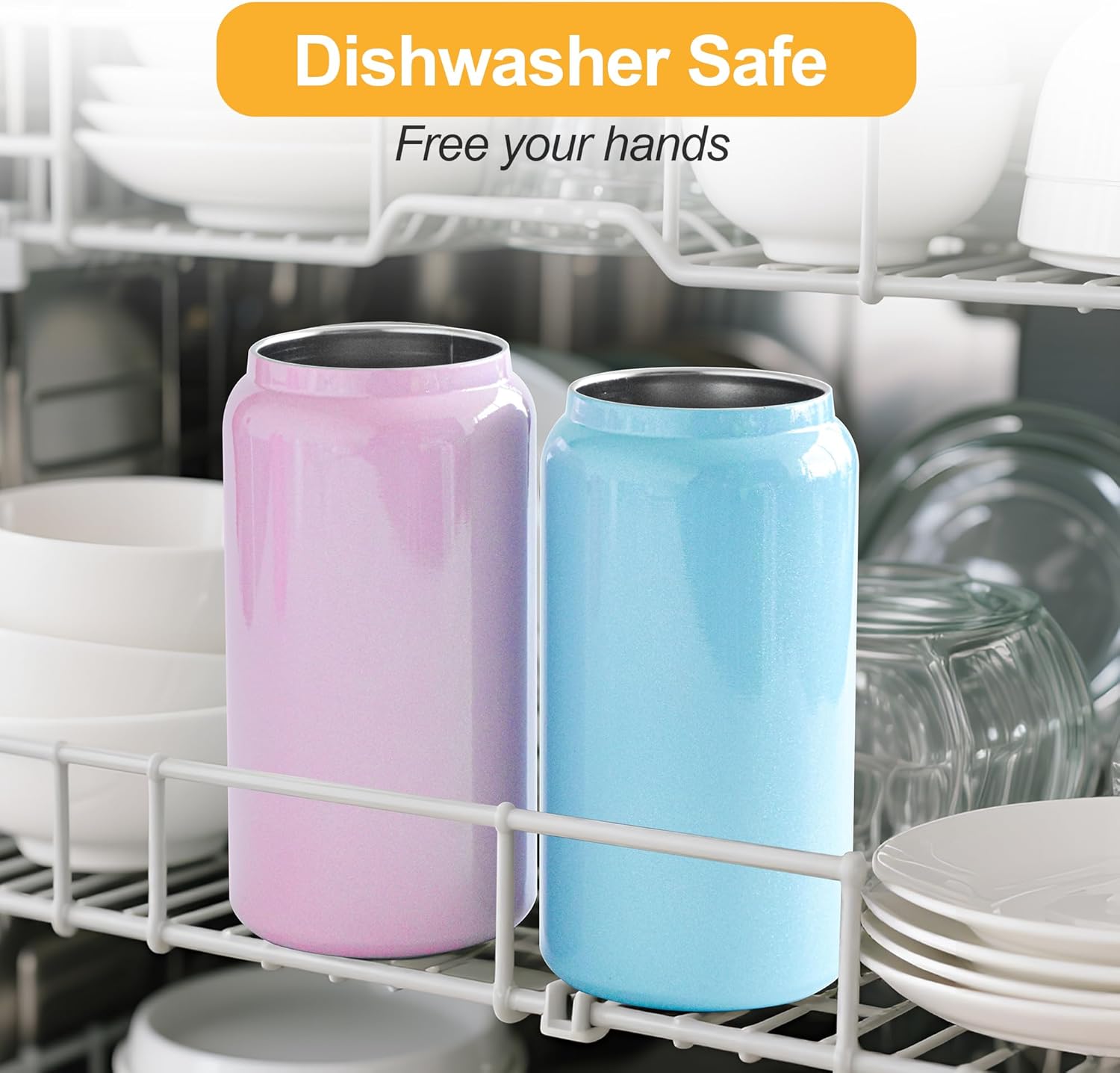 6 Pack Glass Cups with Lids and Straws Unbreakable 16 oz Stainless Steel Can Cup Double Wall Insulated Beer Can Tumbler for Iced Coffee, Juice, Soda, Iridescent-Colored - Image 5