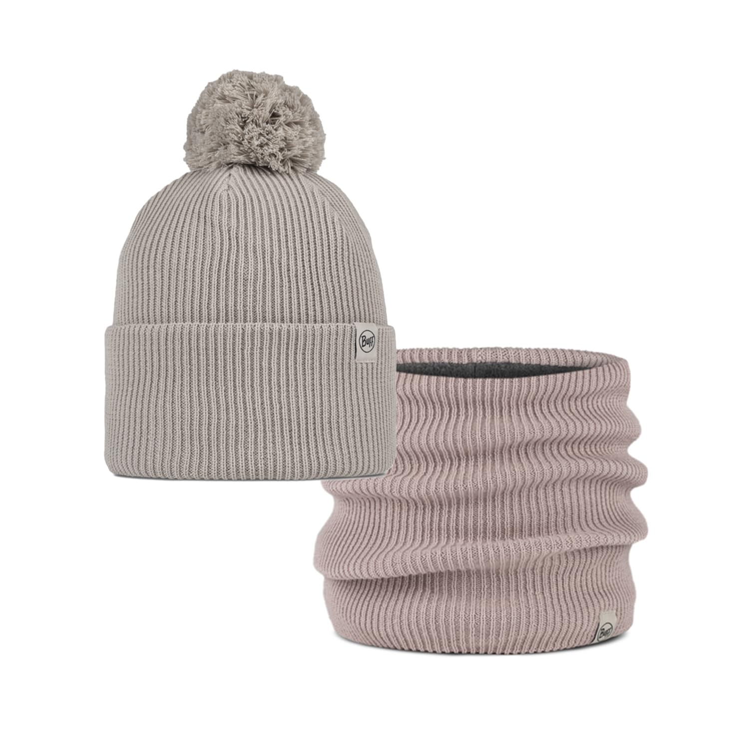 Dúo Pack BUFF® Street Knitted Gorro Renvi Birch Gray Beige y Knitted & Fleece Braga de cuello Renvi Rosewood Rosa Talla única Adulto