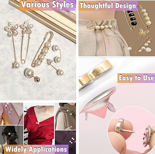 Miniatura 4 de Broche de perlas de imitación con caja, chales de suéter de seguridad con botones de cobertura, alfileres, broches, conjuntos para mujeres, niñas,