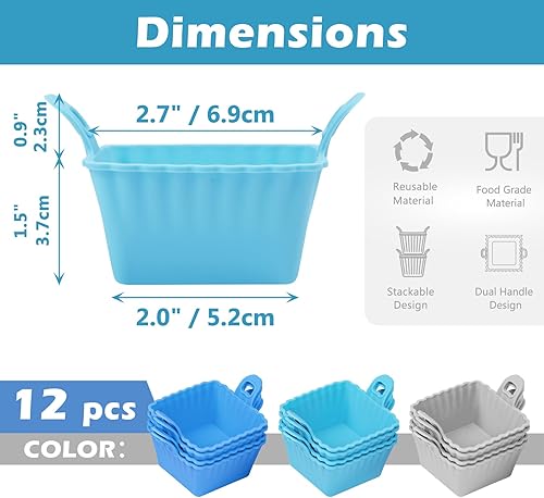 Miniatura 2 de Koluti Juego de 12 tazas cuadradas de silicona para hornear, 3 colores