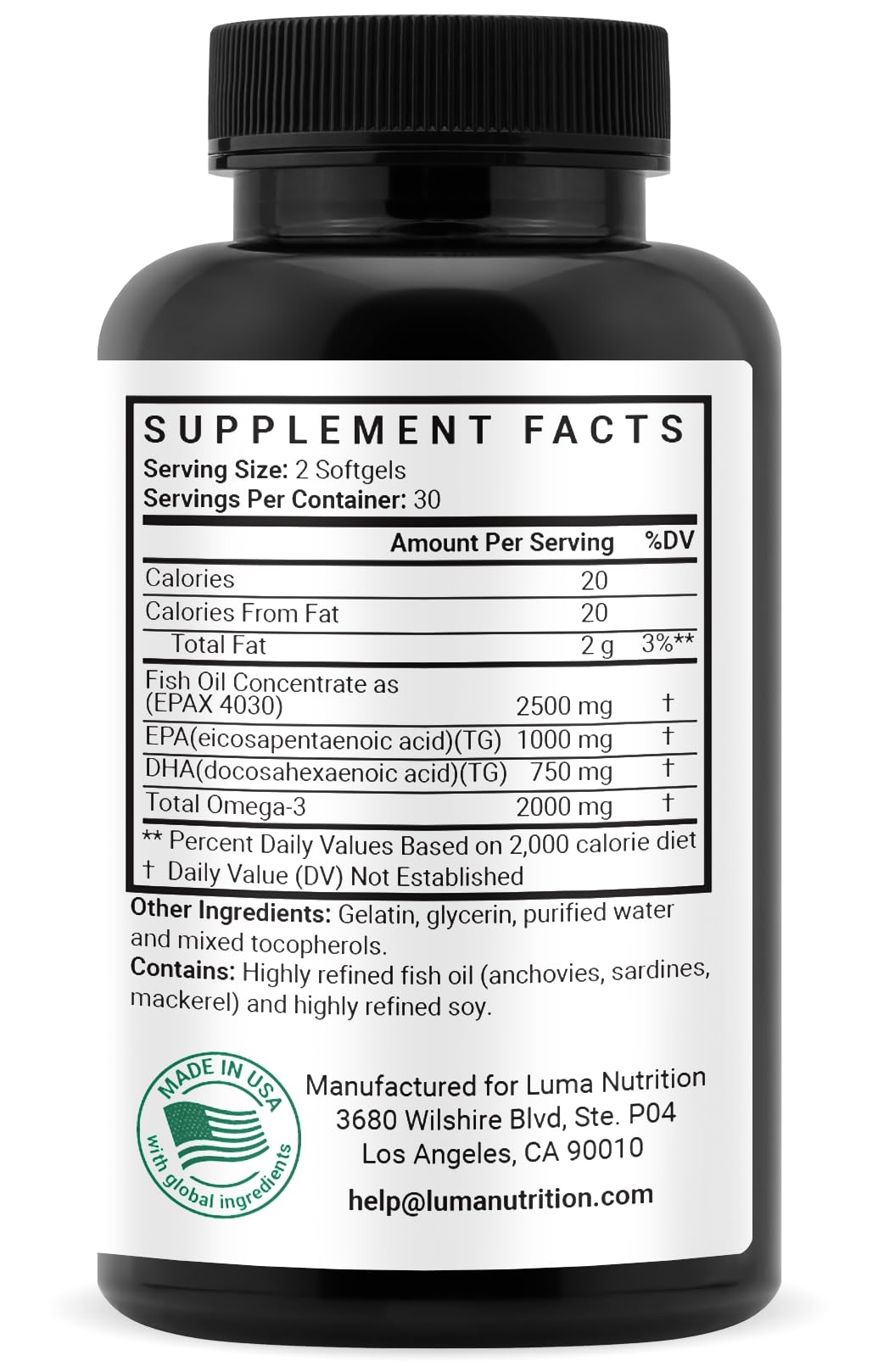 Luma Nutrition Omega 3 Fish Oil Supplement 2500mg - 60 Softgels — Amazon image 8