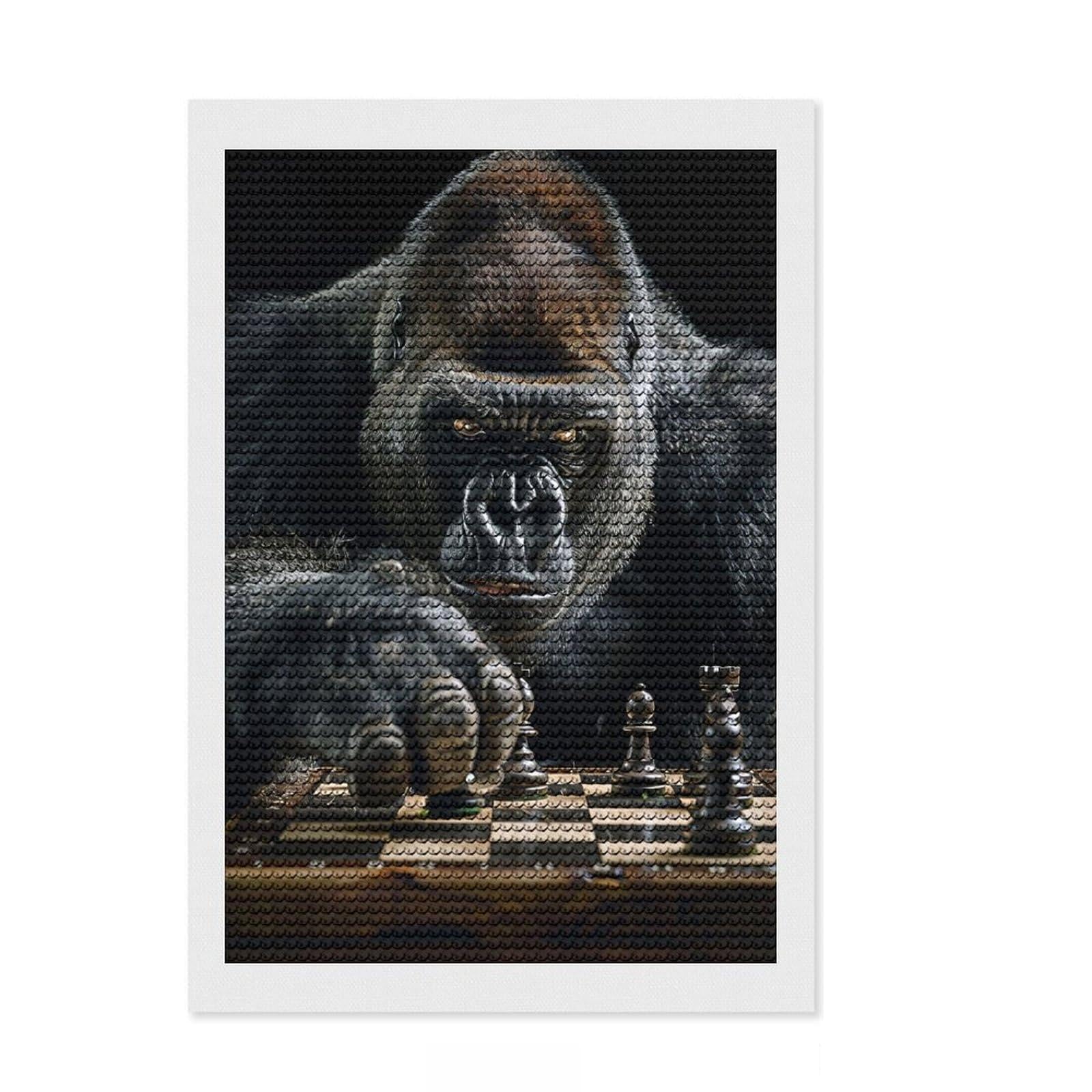 Junmoney Gorilla Chess Diamond Painting Kit 8"x12", for Family Craft Time, Boho Decor, Calming Craft to Unwind, Birthday Gift